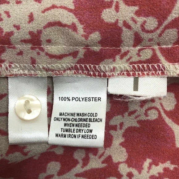 Ann Taylor LOFT Pink Ivory Damask Floral Long Sleeve Button Front Blouse - Picture 8 of 8